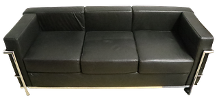 Mid-Century Modern Black Leather & Chrome Sofa