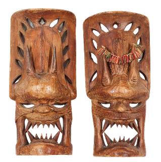 Pair of Large Carved Wood Tiki Masks