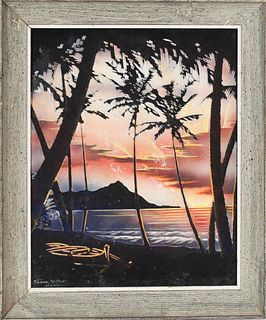 Frank Y. Oda (1940s) Hawaiian, Velvet Painting