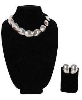 Mexican Sterling Silver Necklace & Earrings, 5 OZT