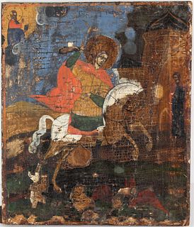 19th C. Russian Orthodox Icon, St. George & Dragon