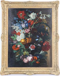19th C. Dutch Floral Still Life, Signed O/C