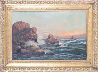 Rocky Coastal Scene, Signed Oil on Canvas