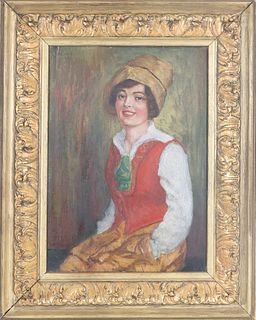 Signed Portrait of a Young Woman, 1915, Oil/Board