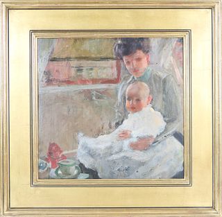 Impressionist Painting of Mother & Child, O/B