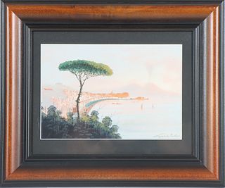 Early 20th C. Naples Coastal Landscape, Gouache