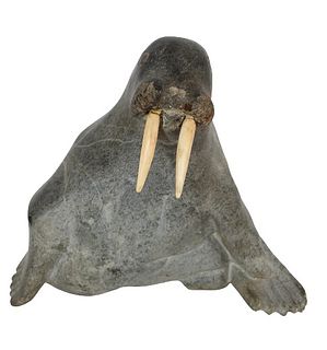 Large Inuit Soapstone Carving of a Walrus