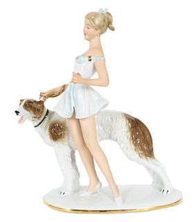 Gerold Porcelain Figure with Dog Art Deco