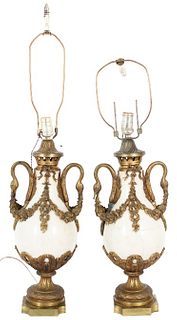 Pair of Marble and Bronze French Cassolettes Lamps
