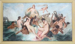 Large Antique Painting "The Triumph of Amphitrite"