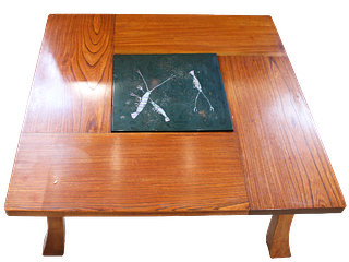 Japanese Low Table w Decorated Lacquer Plaque
