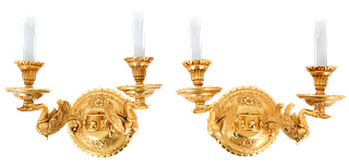 Pair French Empire Style High Gold Overlay Sconces