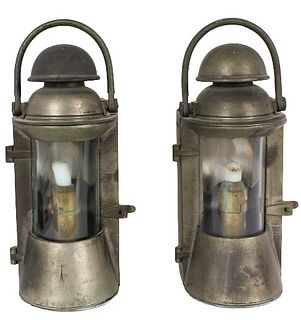 Pair of Antique Heavy Metal Candle Lanterns