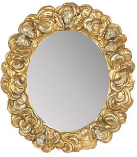 Antique Ornately Gilt Cherub Carved Oval Mirror