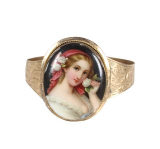 14k Gold Victorian Bracelet w Portrait of a Woman
