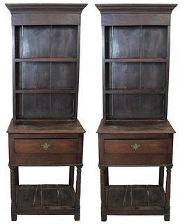 (2) Pair of Antique Hand Carved Hardwood Cabinets