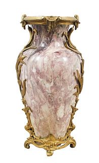 French Antique Rouge Marble & Mounted Bronze Urn