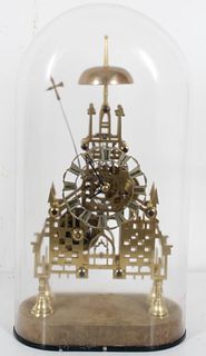 19th C English Brass Fusee Skeleton Clock & Dome