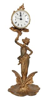 German Art Nouveau Gilt Figurine Clock