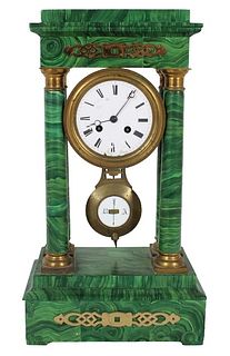 Empire Style Green Faux Marble Column Mantel Clock