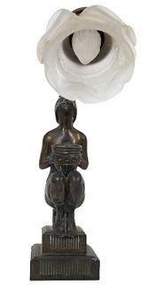 Art Nouveau French Spelter Newel Post Figure Lamp