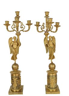 French Pair of Gilt Empire Candelabra 19th C.