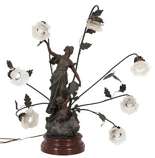 Lg Art Nouveau Newel Post 7-Light Sculpture Lamp