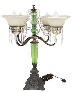 Art Nouveau Crystal Drop Candelabra Lamp