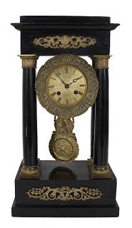19th C. French Empire Column Mantel Clock w Dome
