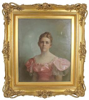 Large Antique Portrait of a Lady Painting