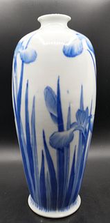 Japanese Blue & White Seto Vase, Iris Pattern