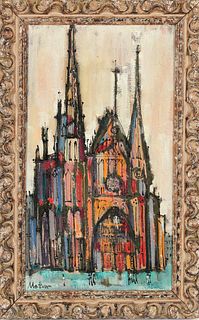 Signed 1960s Oil of a Gothic Cathedral