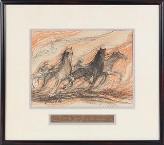 1961 Signed Harness Racing Drawing