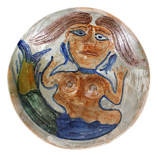Mid Century Mexican Ceramic Bowl with Mermaid