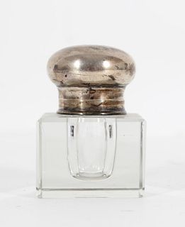 Art Nouveau Silver Lid & Glass Inkwell