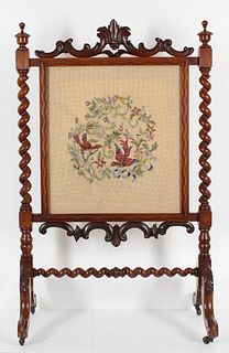 Victorian Carved Needlepoint Firescreen