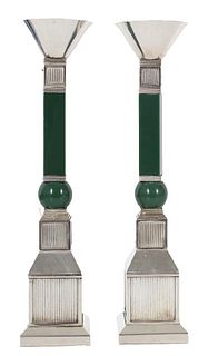 Pair of French Gucci Column Candlesticks