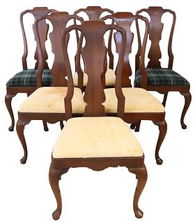 Vintage Set (6) Queen Anne Mahogany Dining Chairs