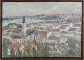 View of Zemun in Belgrade, Signed Oil on Canvas