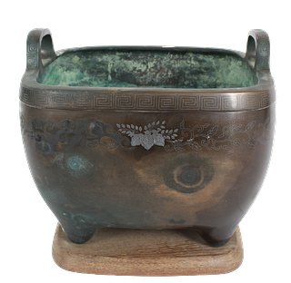 Chinese Bronze Censer with Silver Inlay
