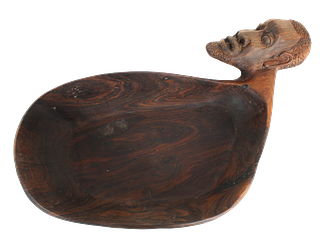 Tribal Carved Wood Bowl with Figural Handle