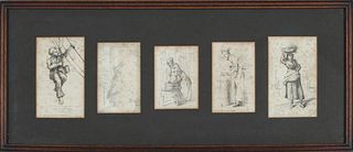 19th C. Framed Collection of Five Figural Drawings