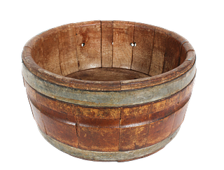 Antique Wood Washtub with Metal Bands.
