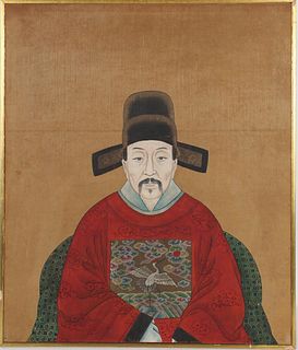 Chinese Portrait of an Emperor, Gouache on Silk
