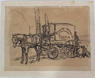 Horse-Drawn Wagon, Charcoal Sketch c. 1890