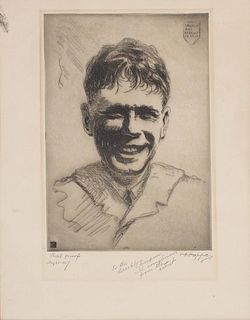 Charles Lindbergh Portrait, Signed Etching