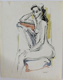 Nude Female Watercolor & Ink, Goldblatt