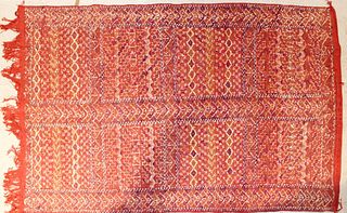 Hand Loom Red Moroccan Rug w Fringe
