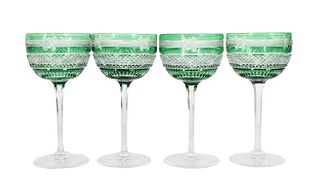 Set of (4) Green Webb Glass Stemmed Wine Goblets