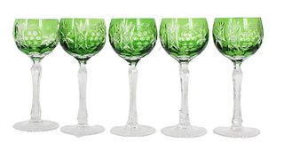 Set of (5) Green Glass Wine Goblets